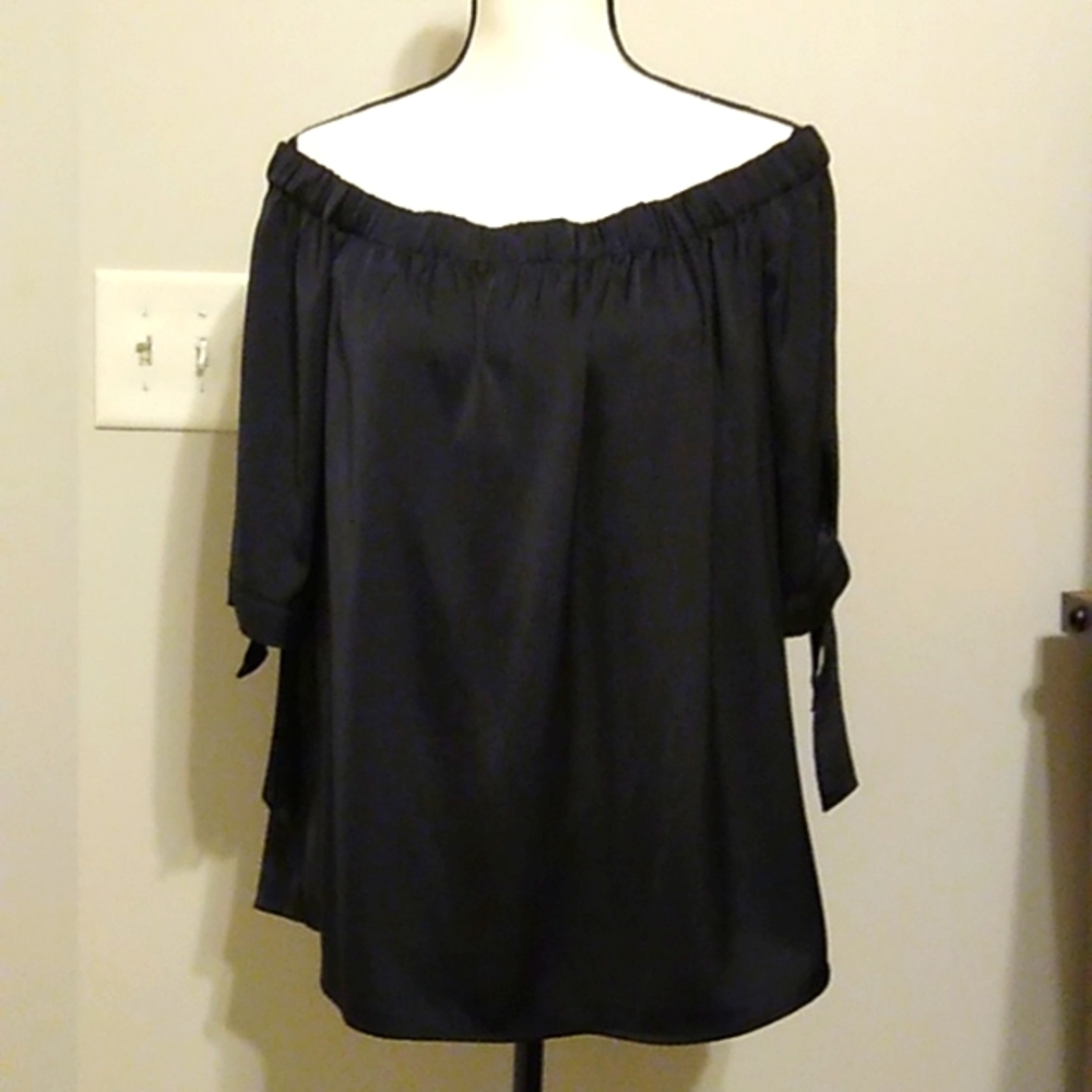 Beautiful black satin off the shoulder blouse